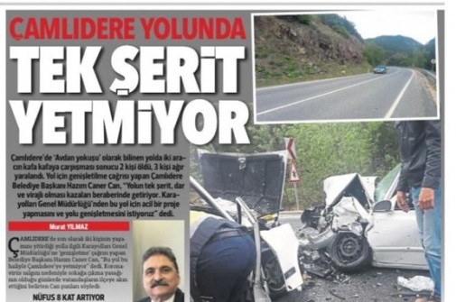 ÇAMLIDERE YOLUNDA MEYDANA GELEN KAZA HÜRRİYET GAZETESİNDE YER ALDI...